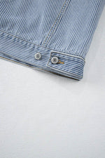 Load image into Gallery viewer, Sky Blue Stripe Washed Oversize Pocketed Denim Jacket - Fashion Queen -  15
