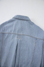 Load image into Gallery viewer, Sky Blue Stripe Washed Oversize Pocketed Denim Jacket - Fashion Queen -  17

