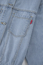 Load image into Gallery viewer, Sky Blue Stripe Washed Oversize Pocketed Denim Jacket - Fashion Queen -  18
