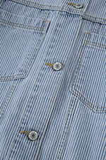Load image into Gallery viewer, Sky Blue Stripe Washed Oversize Pocketed Denim Jacket - Fashion Queen -  19
