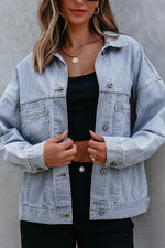 Load image into Gallery viewer, Sky Blue Stripe Washed Oversize Pocketed Denim Jacket - Fashion Queen -  4
