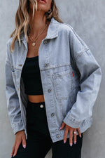 Load image into Gallery viewer, Sky Blue Stripe Washed Oversize Pocketed Denim Jacket - Fashion Queen -  5

