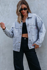 Load image into Gallery viewer, Sky Blue Stripe Washed Oversize Pocketed Denim Jacket - Fashion Queen -  6
