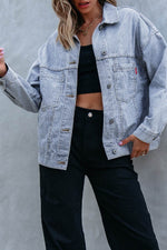 Load image into Gallery viewer, Sky Blue Stripe Washed Oversize Pocketed Denim Jacket - Fashion Queen -  8
