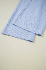 Load image into Gallery viewer, Sky Blue Stripe Wide Leg Buttoned Lace up Elastic High Waist Pants - Fashion Queen -  11
