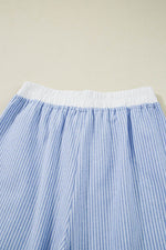 Load image into Gallery viewer, Sky Blue Stripe Wide Leg Buttoned Lace up Elastic High Waist Pants - Fashion Queen -  13
