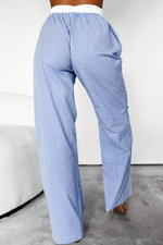 Load image into Gallery viewer, Sky Blue Stripe Wide Leg Buttoned Lace up Elastic High Waist Pants - Fashion Queen -  2
