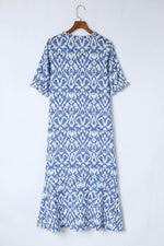 Load image into Gallery viewer, Sky Blue V Neck Casual Geometric Print Maxi Dress - Fashion Queen -  11
