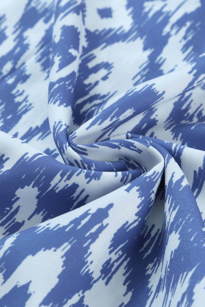 Sky Blue V Neck Casual Geometric Print Maxi Dress - Fashion Queen -  12