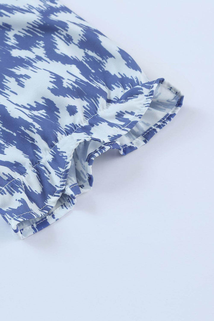 Sky Blue V Neck Casual Geometric Print Maxi Dress - Fashion Queen -  14