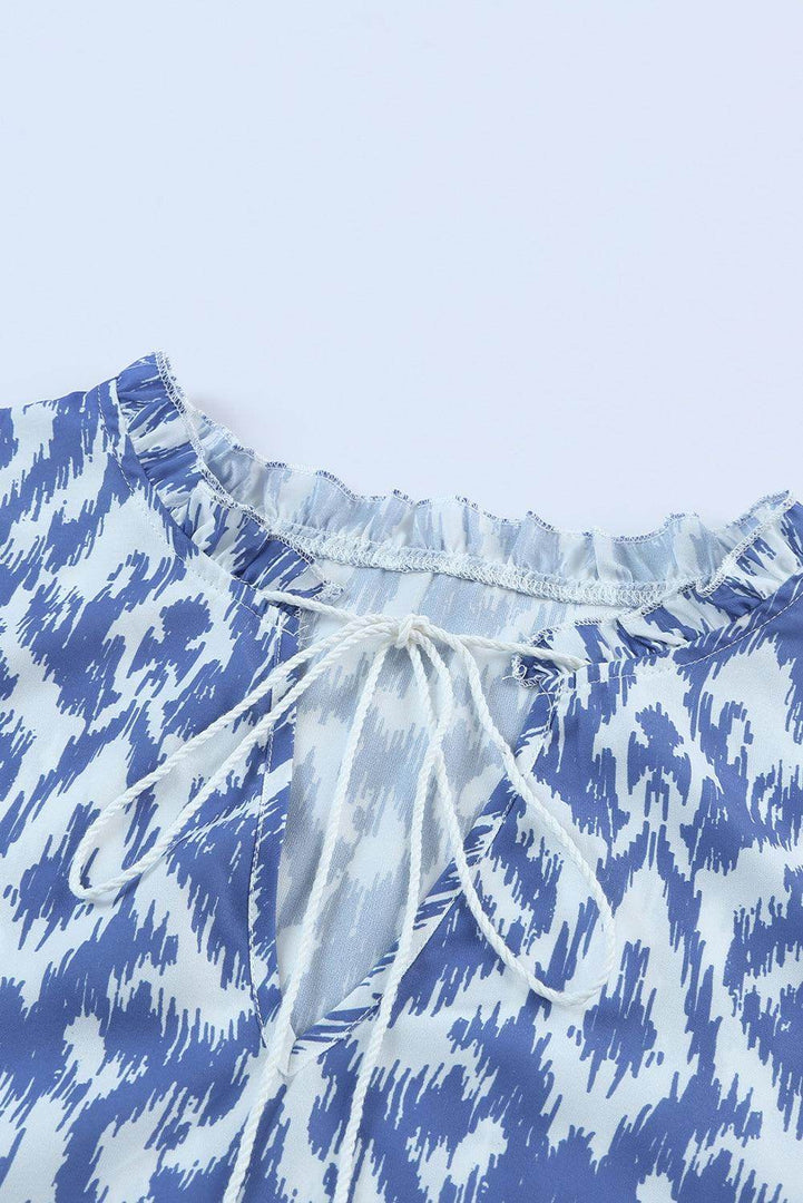 Sky Blue V Neck Casual Geometric Print Maxi Dress - Fashion Queen -  15