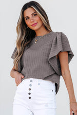 Load image into Gallery viewer, Sleet Solid Color Textured Flutter Sleeve Top - Fashion Queen -  10
