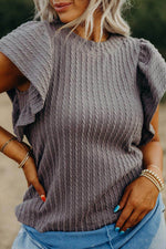 Load image into Gallery viewer, Sleet Solid Color Textured Flutter Sleeve Top - Fashion Queen -  14
