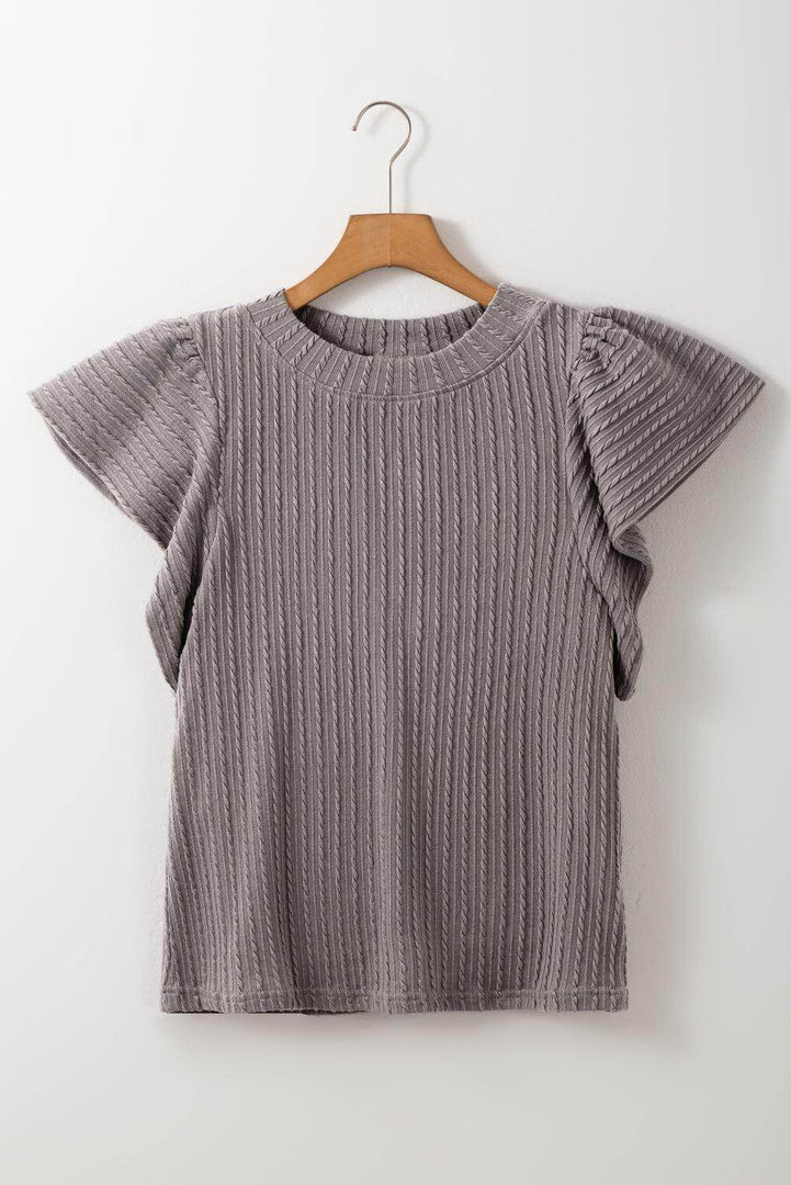 Sleet Solid Color Textured Flutter Sleeve Top - Fashion Queen -  17