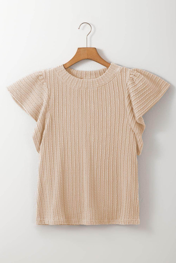 Sleet Solid Color Textured Flutter Sleeve Top - Fashion Queen -  24