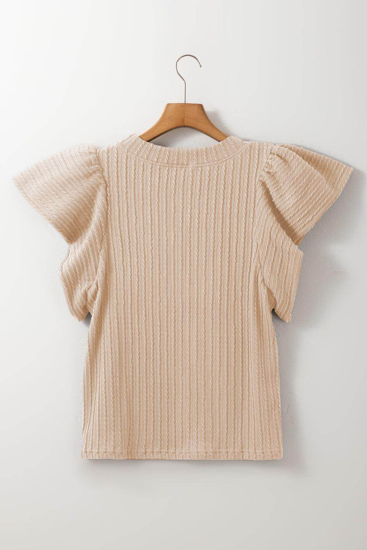 Sleet Solid Color Textured Flutter Sleeve Top - Fashion Queen -  25