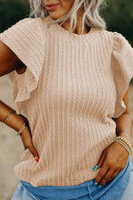 Load image into Gallery viewer, Sleet Solid Color Textured Flutter Sleeve Top - Fashion Queen -  4

