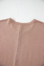 Load image into Gallery viewer, Smoke Gray Ribbed Striped Crew Neck Plus Size Knit T Shirt - Fashion Queen -  4
