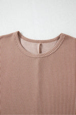 Load image into Gallery viewer, Smoke Gray Ribbed Striped Crew Neck Plus Size Knit T Shirt - Fashion Queen -  7
