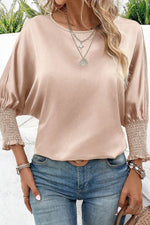 Load image into Gallery viewer, Smoke Gray Shirred Dolman Sleeve Satin Blouse - Fashion Queen -  4

