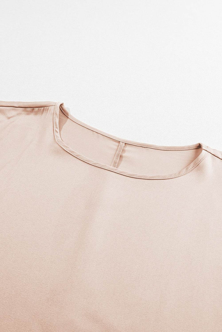 Smoke Gray Shirred Dolman Sleeve Satin Blouse - Fashion Queen -  9