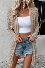 Load image into Gallery viewer, Smoke Gray Solid Color Pointelle Knit Open Front Cardigan - Fashion Queen -  1
