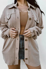 Load image into Gallery viewer, Smoke Gray Solid Corded Drop Shoulder Plus Size Shacket - Fashion Queen -  1
