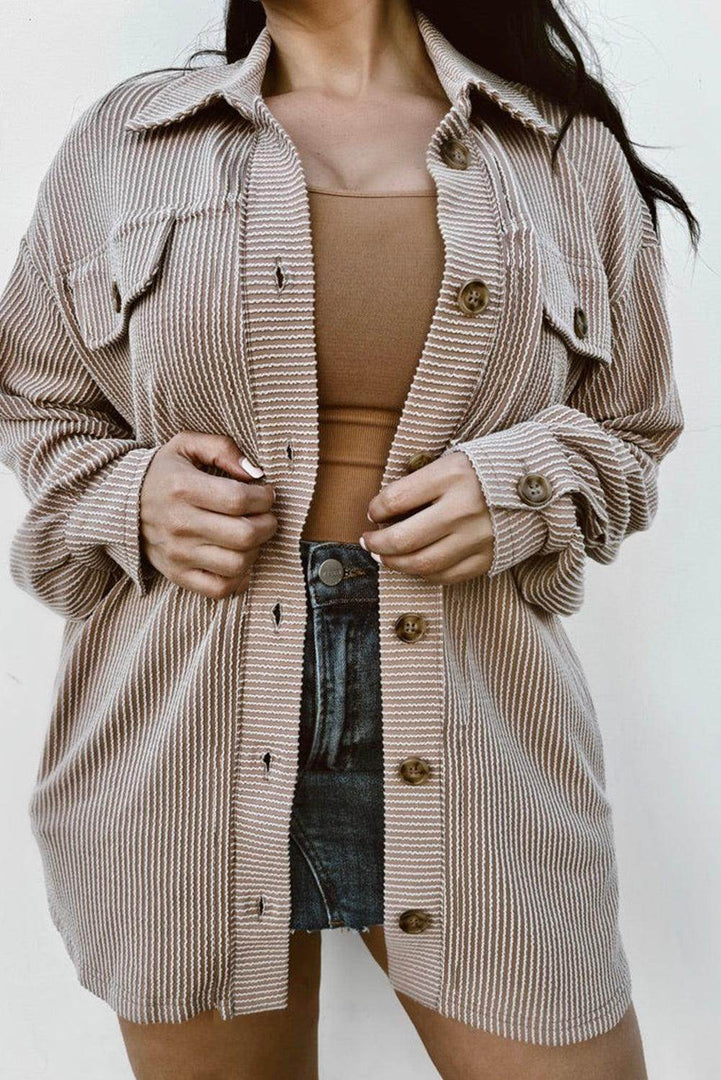 Smoke Gray Solid Corded Drop Shoulder Plus Size Shacket - Fashion Queen -  1