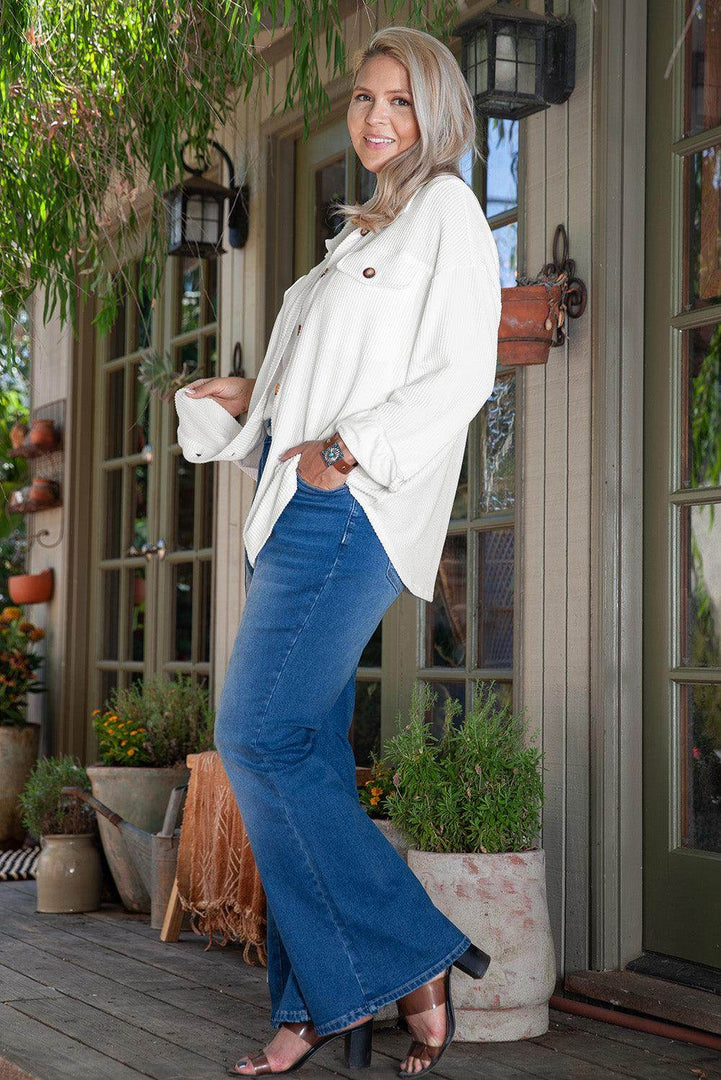 Smoke Gray Solid Corded Drop Shoulder Plus Size Shacket - Fashion Queen -  14