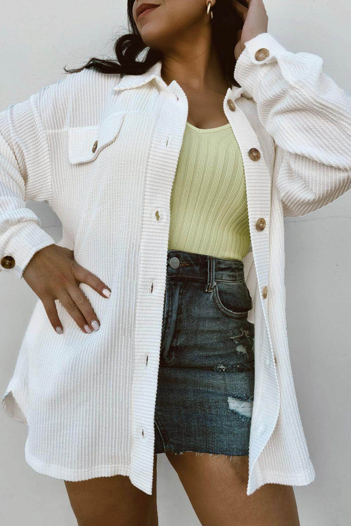 Smoke Gray Solid Corded Drop Shoulder Plus Size Shacket - Fashion Queen -  16