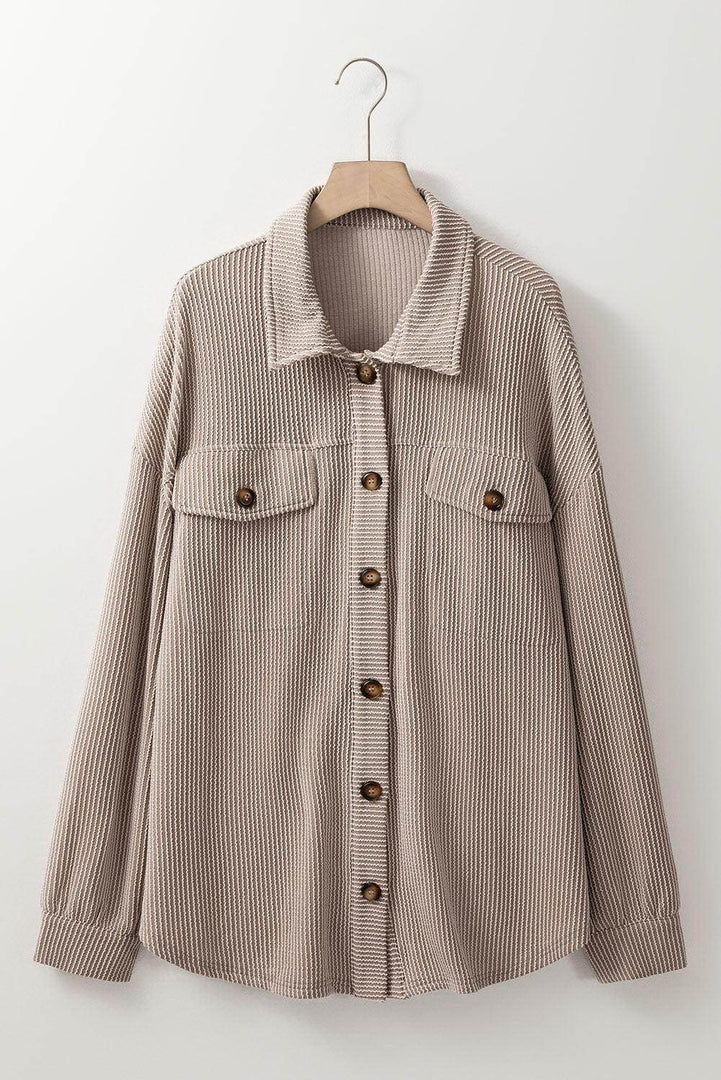 Smoke Gray Solid Corded Drop Shoulder Plus Size Shacket - Fashion Queen -  3