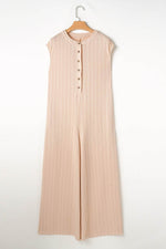 Load image into Gallery viewer, Smoke Gray Textured Buttoned Wide Leg Sleeveless Jumpsuit - Fashion Queen -  11
