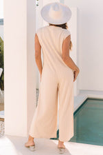 Load image into Gallery viewer, Smoke Gray Textured Buttoned Wide Leg Sleeveless Jumpsuit - Fashion Queen -  4
