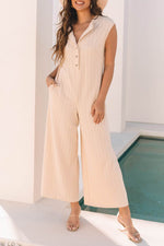 Load image into Gallery viewer, Smoke Gray Textured Buttoned Wide Leg Sleeveless Jumpsuit - Fashion Queen -  9
