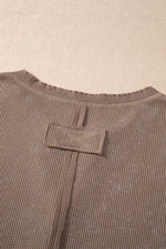 Load image into Gallery viewer, Smoke Green Acid Wash Waffle Knit Buttoned Neckline Long Sleeve Top - Fashion Queen -  19
