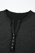 Load image into Gallery viewer, Smoke Green Acid Wash Waffle Knit Buttoned Neckline Long Sleeve Top - Fashion Queen -  23
