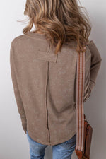 Load image into Gallery viewer, Smoke Green Acid Wash Waffle Knit Buttoned Neckline Long Sleeve Top - Fashion Queen -  5
