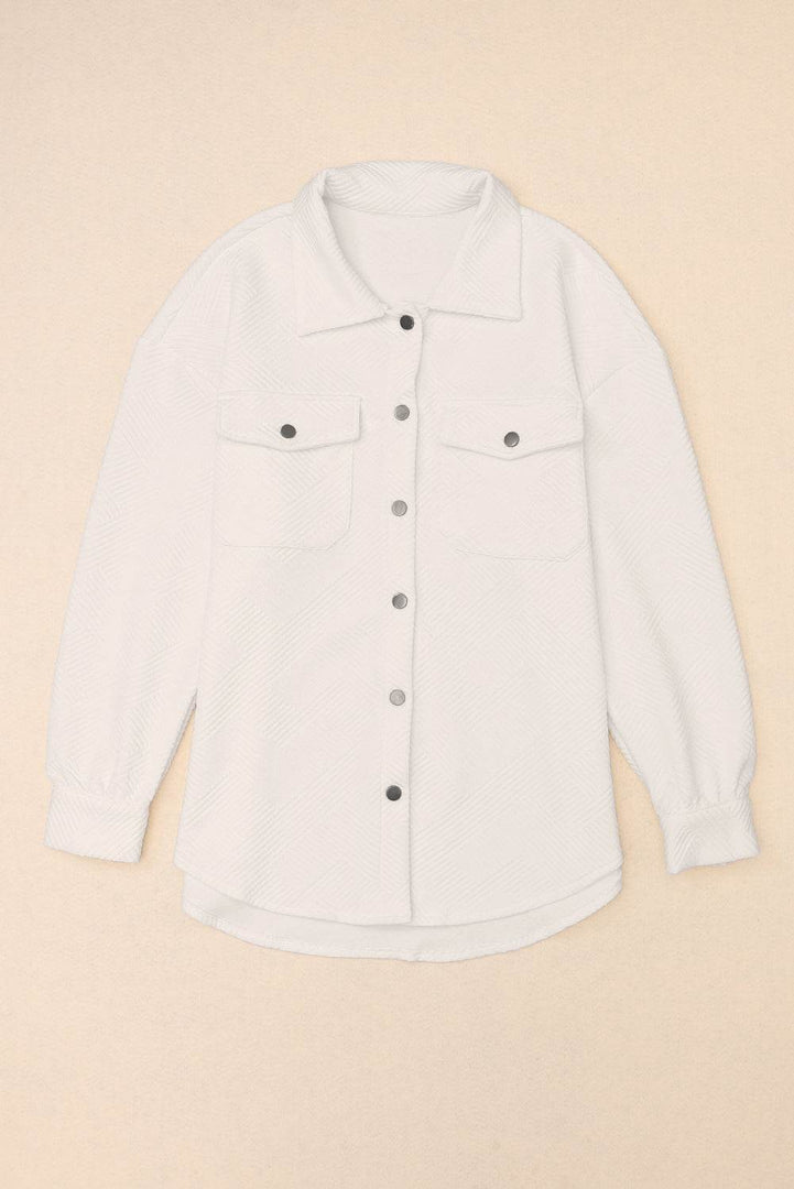 Solid Textured Flap Pocket Buttoned Shacket - Fashion Queen -  11