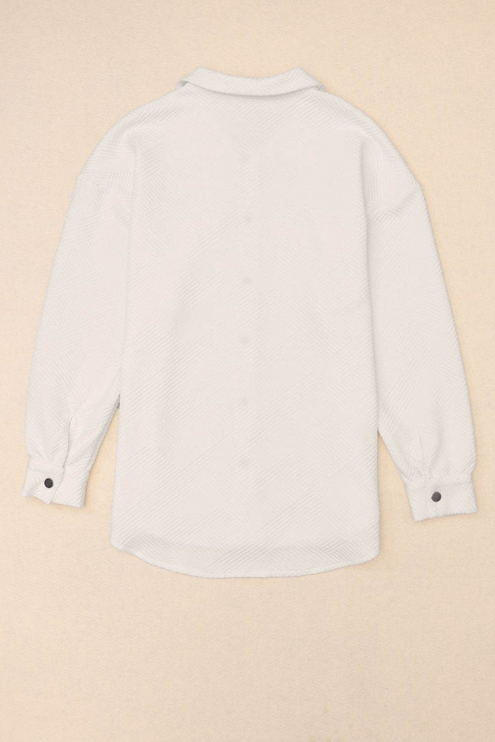 Solid Textured Flap Pocket Buttoned Shacket - Fashion Queen -  12
