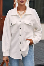 Load image into Gallery viewer, Solid Textured Flap Pocket Buttoned Shacket - Fashion Queen -  5
