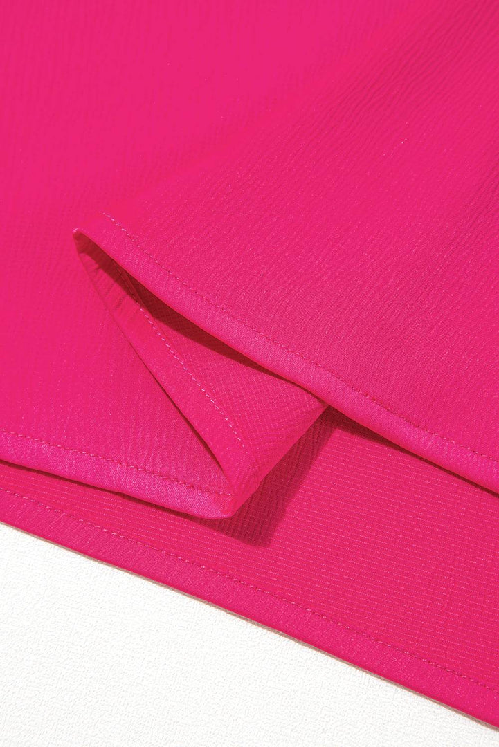 Strawberry Pink Asymmetric Shoulder Ruffle Sleeve Elegant Blouse - Fashion Queen -  21