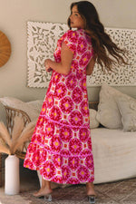 Load image into Gallery viewer, Strawberry Pink Geo Print V-neck Maxi Dress - Fashion Queen -  2
