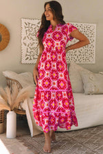 Load image into Gallery viewer, Strawberry Pink Geo Print V-neck Maxi Dress - Fashion Queen -  4
