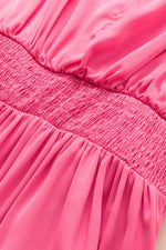 Load image into Gallery viewer, Strawberry Pink Ruched Sleeve V Neck Smock Waist Tiered Ruffled Dress - Fashion Queen -  18
