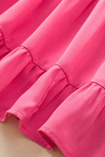 Load image into Gallery viewer, Strawberry Pink Ruched Sleeve V Neck Smock Waist Tiered Ruffled Dress - Fashion Queen -  19
