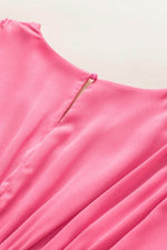 Load image into Gallery viewer, Strawberry Pink Ruched Sleeve V Neck Smock Waist Tiered Ruffled Dress - Fashion Queen -  21
