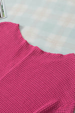 Load image into Gallery viewer, Strawberry Pink Textured Knit Split Neck Cuffed Short Sleeve Top - Fashion Queen -  17
