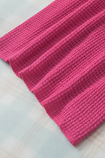 Load image into Gallery viewer, Strawberry Pink Textured Knit Split Neck Cuffed Short Sleeve Top - Fashion Queen -  18
