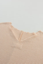 Load image into Gallery viewer, Strawberry Pink Textured Knit Split Neck Cuffed Short Sleeve Top - Fashion Queen -  25
