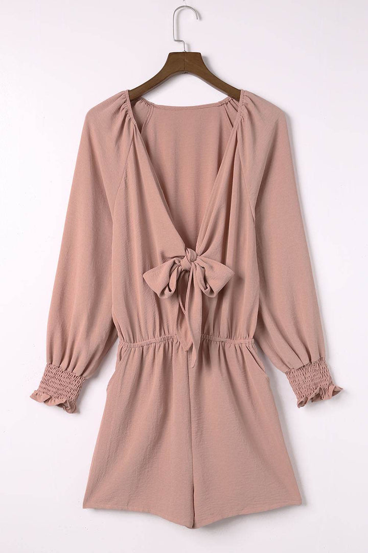 Tie Knot Puff Long Sleeve Romper - Fashion Queen -  4